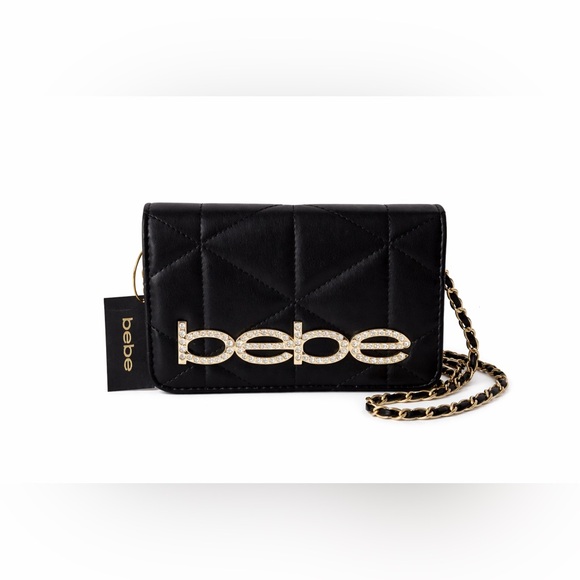 bebe Handbags - Bebe Black Quilted Crossbody Bag | Gold 💎 Logo | NWT Glam Chain Strap 🖤💛